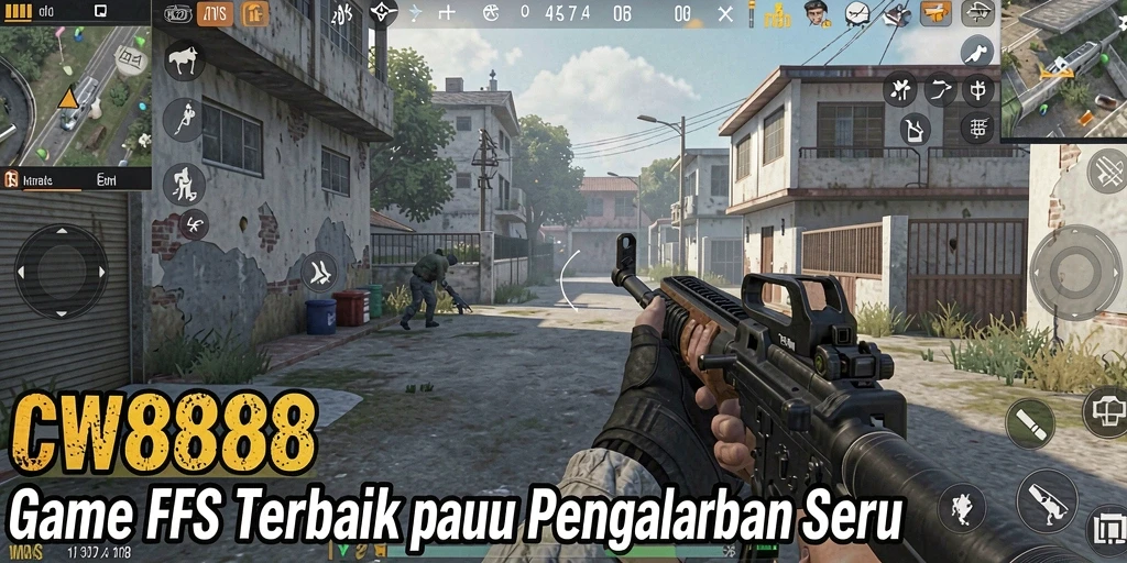 Screenshot utama CW8888 menampilkan aksi tembak-menembak yang intens.
