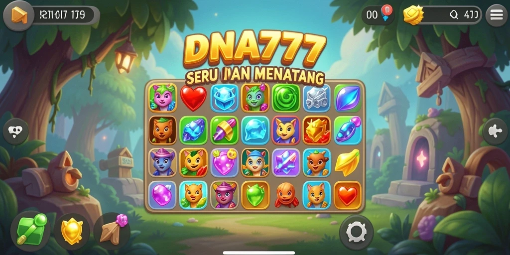 Screenshot gameplay DNA777 dengan variasi permata warna-warni.