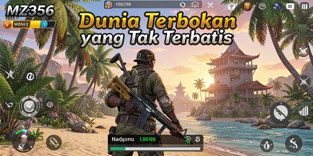 Screenshot gameplay MZ356 menampilkan eksplorasi dunia terbuka yang luas.