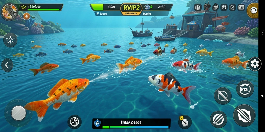 Tampilan gameplay RVIP2 dengan aksi menembak ikan yang seru.