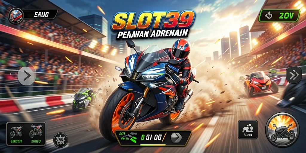 Gameplay SLOT39 menampilkan balapan motor yang mendebarkan dan kompetitif.