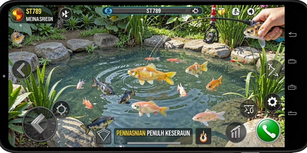 Screenshot utama ST789 menampilkan aksi memancing yang seru dan menarik.
